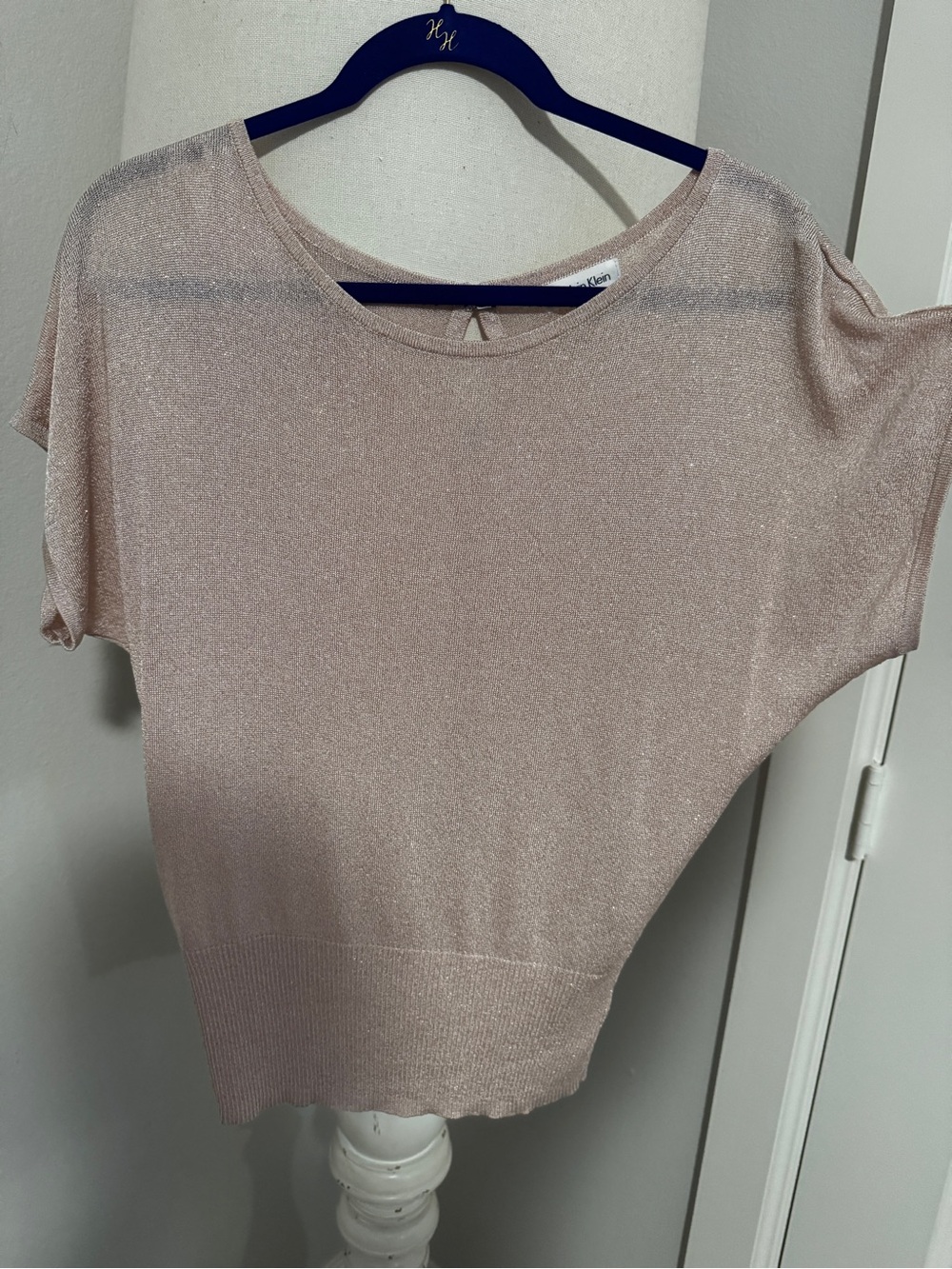 Calvin Klein Shimmery Blush Short-Sleeve Knit Top